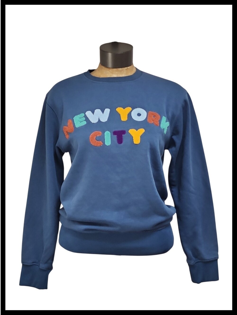 New York City Chenille Embroidery Patch Crew Sweatshirt Blue Medium NYC Unisex